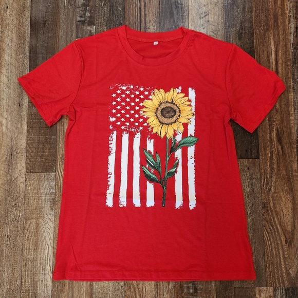 Sunflower American Flag Tshirt - Picture 1 of 4
